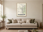 Segovia Street Map Poster at A1, in a natural wood frame, in a sitting room