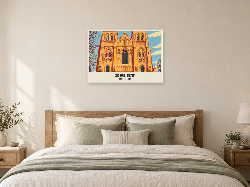 Selby Abbey Poster at A1, as a poster, above a bed