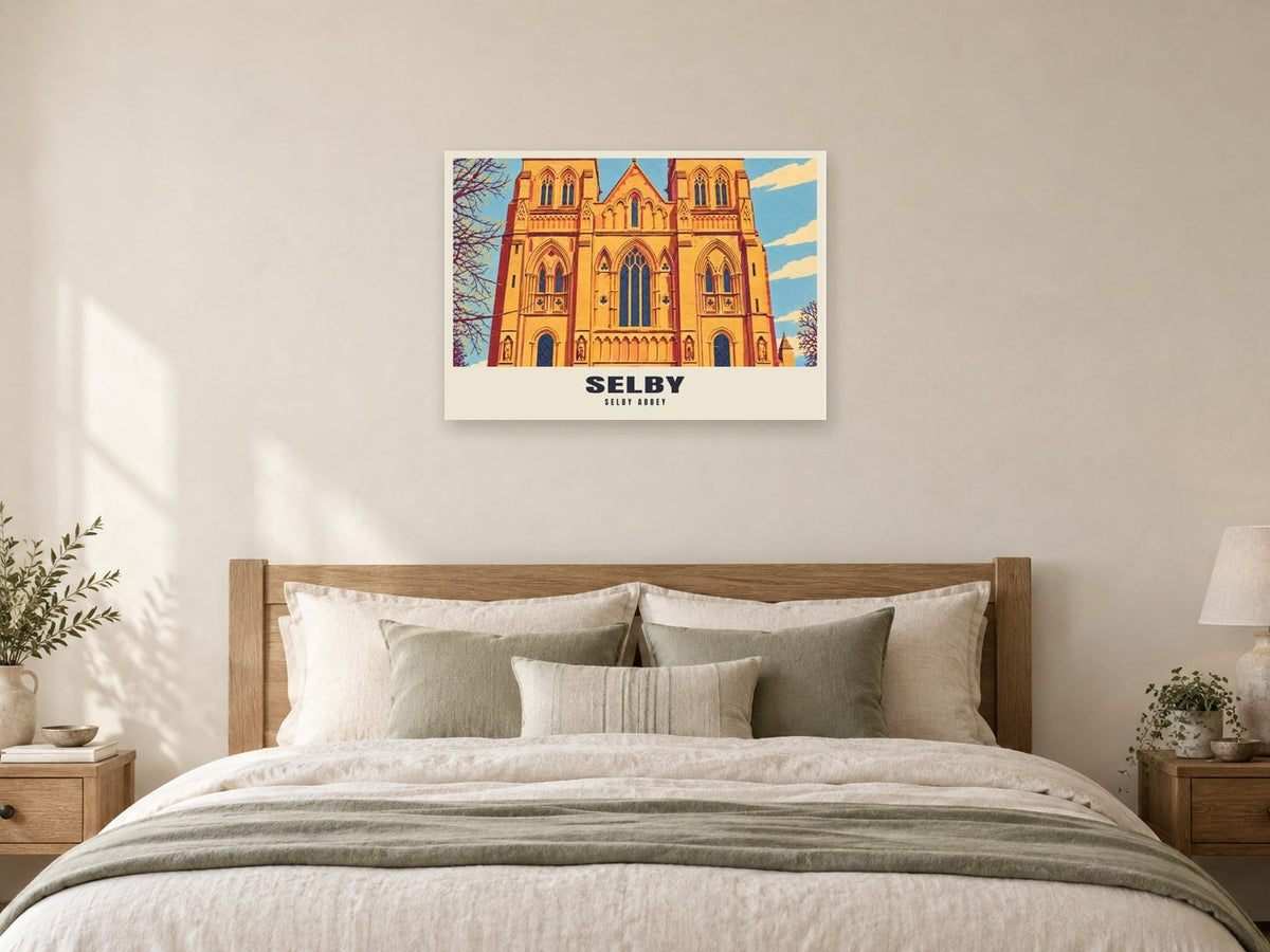 Selby Abbey Poster at A1, as a poster, above a bed