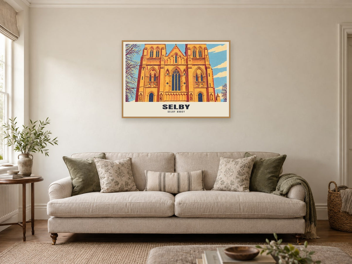 Selby Abbey Poster at A1, in a natural wood frame, in a sitting room