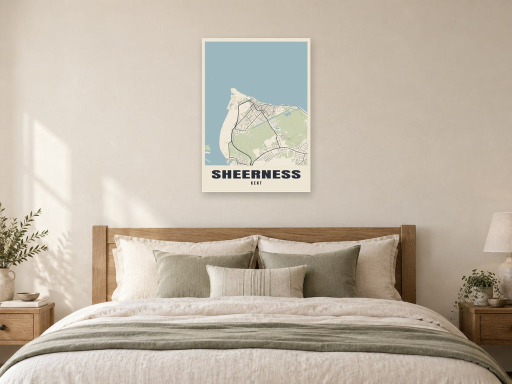 Sheerness Street Map Poster at A1, as a poster, above a bed