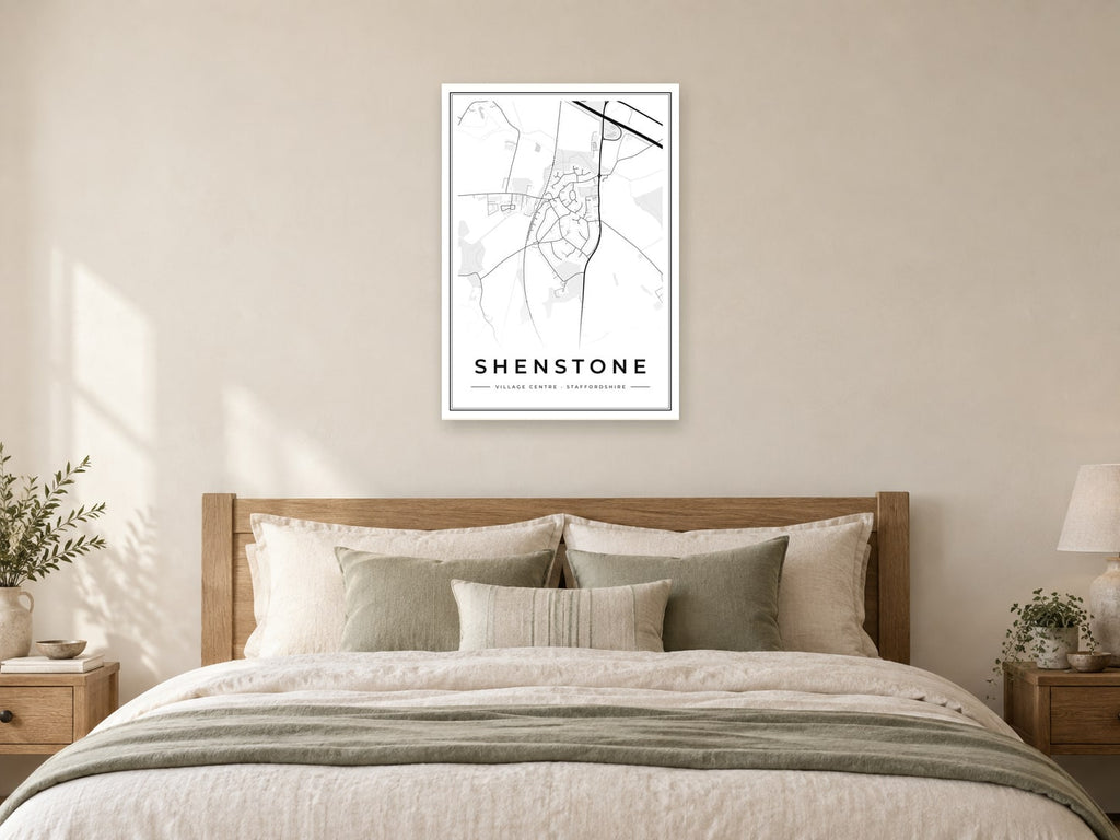 Shenstone Village Centre Street Map Poster at A1, as a poster, above a bed