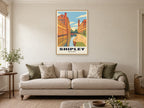 Salts Mill, Shipley Poster at A1, in a natural wood frame, in a sitting room