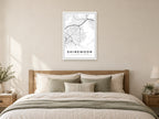 Shiremoor Village Centre Street Map Poster at A1, as a poster, above a bed