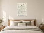 Shrewsbury Street Map Poster at A1, as a poster, above a bed