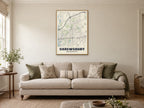 Shrewsbury Street Map Poster at A1, in a natural wood frame, in a sitting room