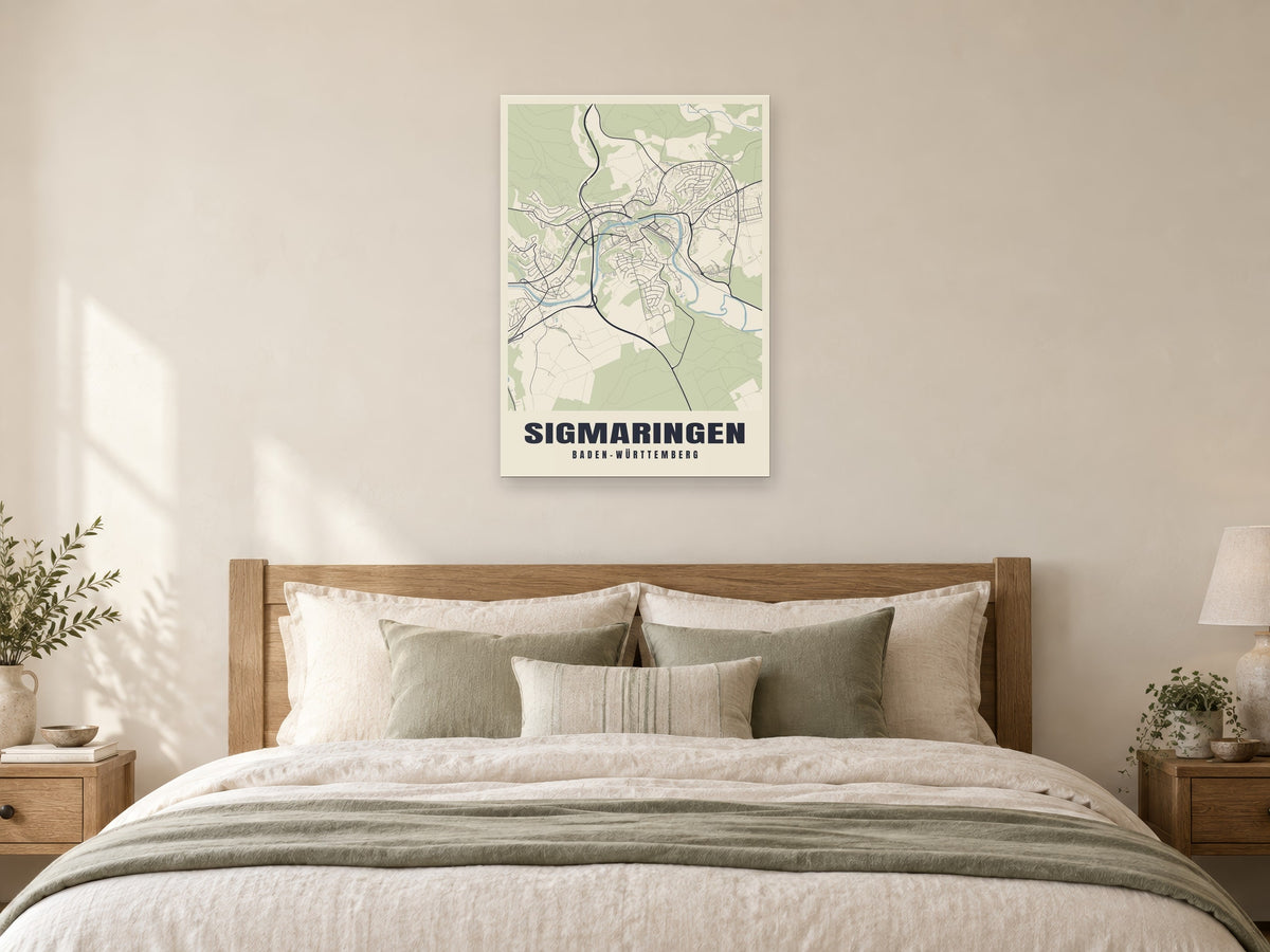 Sigmaringen Street Map Poster at A1, as a poster, above a bed