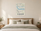 Silvertown Heritage Street Map Poster at A1, as a poster, above a bed