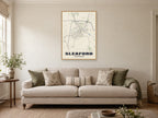 Sleaford Street Map Poster at A1, in a natural wood frame, in a sitting room