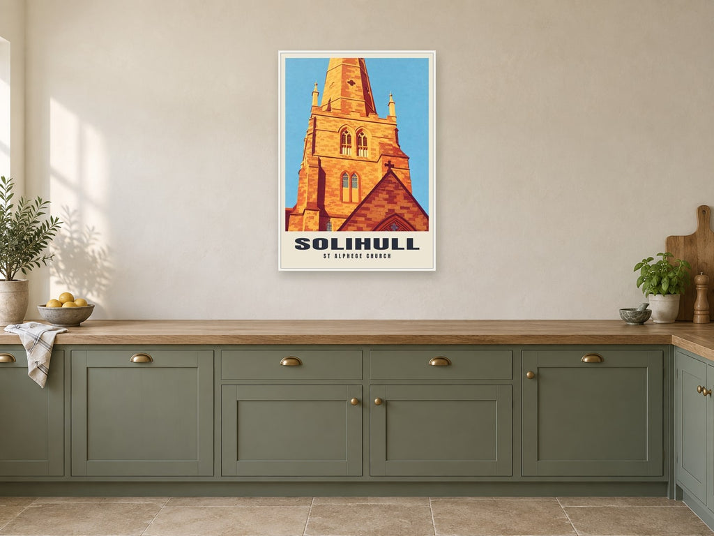 St Alphege Church, Solihull Poster at A1, in a white frame, in a kitchen