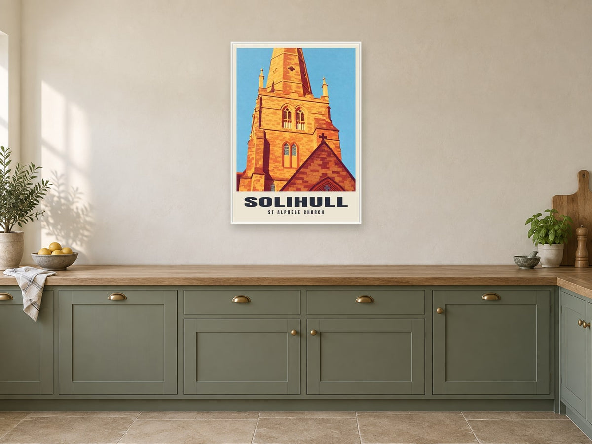 St Alphege Church, Solihull Poster at A1, in a white frame, in a kitchen