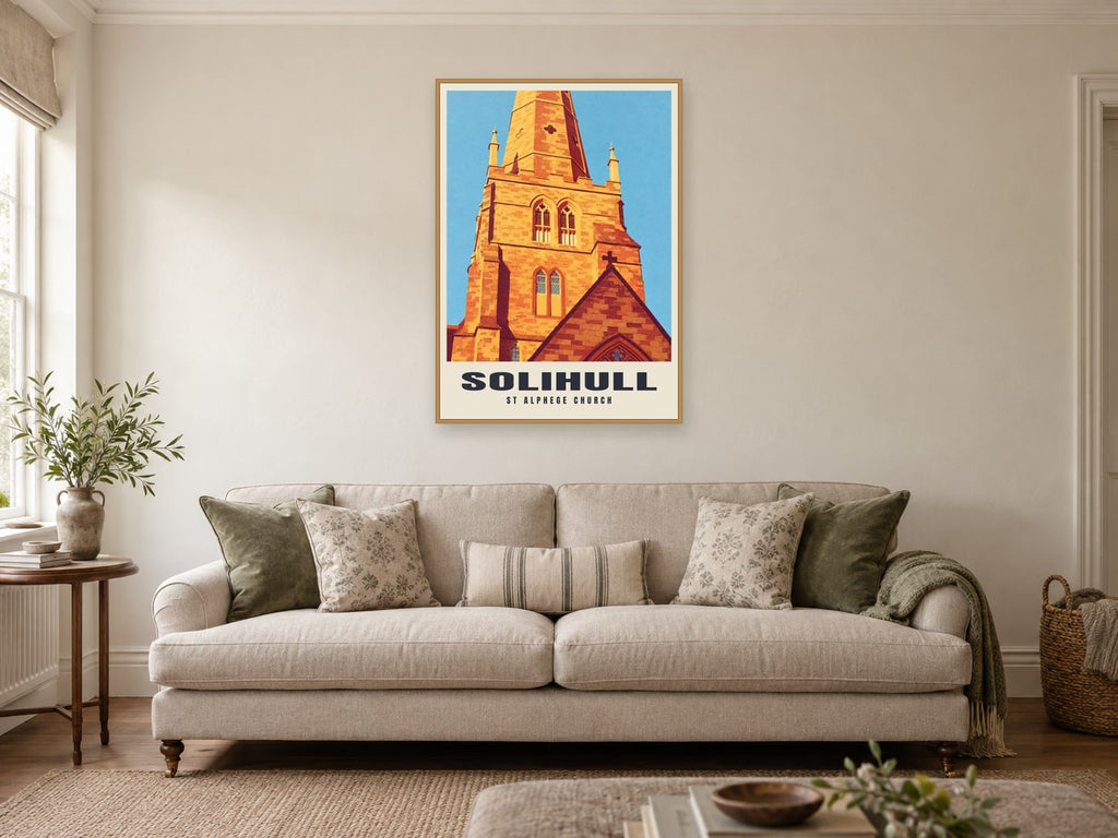 St Alphege Church, Solihull Poster at A1, in a natural wood frame, in a sitting room