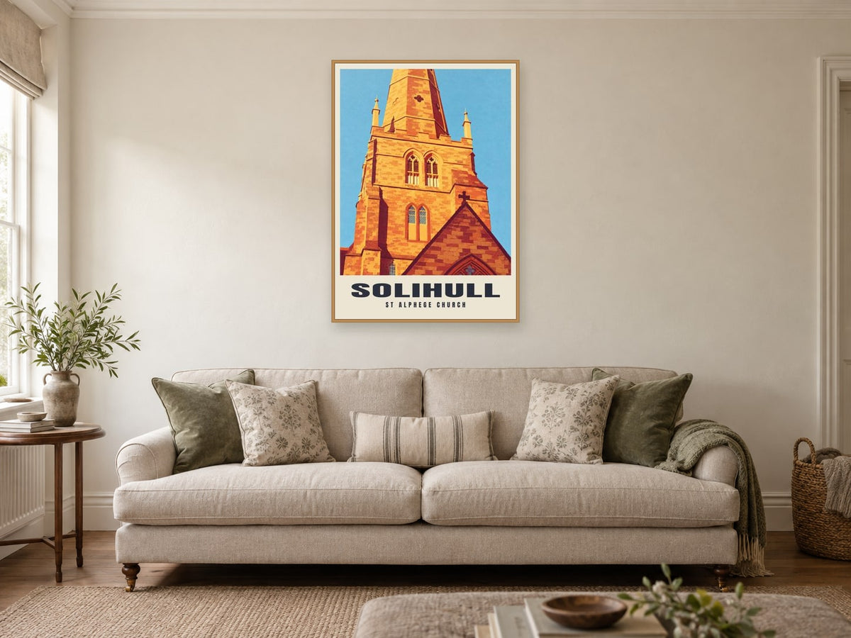 St Alphege Church, Solihull Poster at A1, in a natural wood frame, in a sitting room