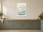 Sompting Street Map Poster at A1, in a white frame, in a kitchen