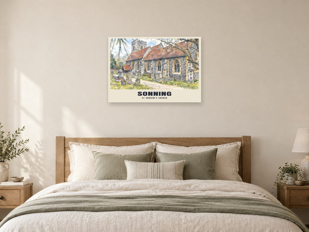 St Andrew's Church, Sonning Poster at A1, as a poster, above a bed