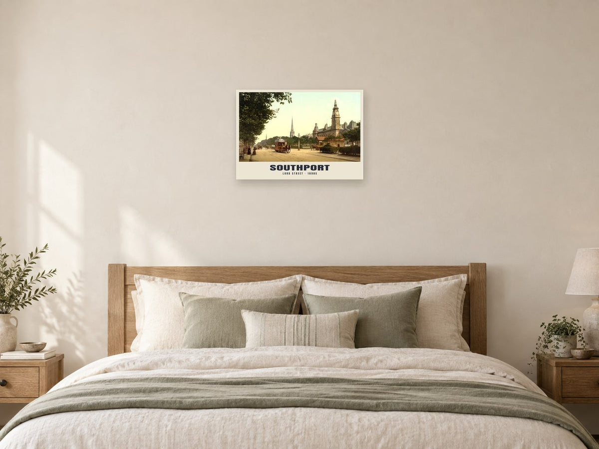 Lord Street, Southport, 1890s Heritage Print at A2, as a poster, above a bed