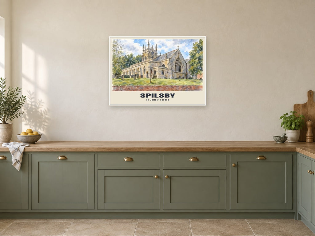 St James’ Church, Spilsby Poster at A1, in a white frame, in a kitchen
