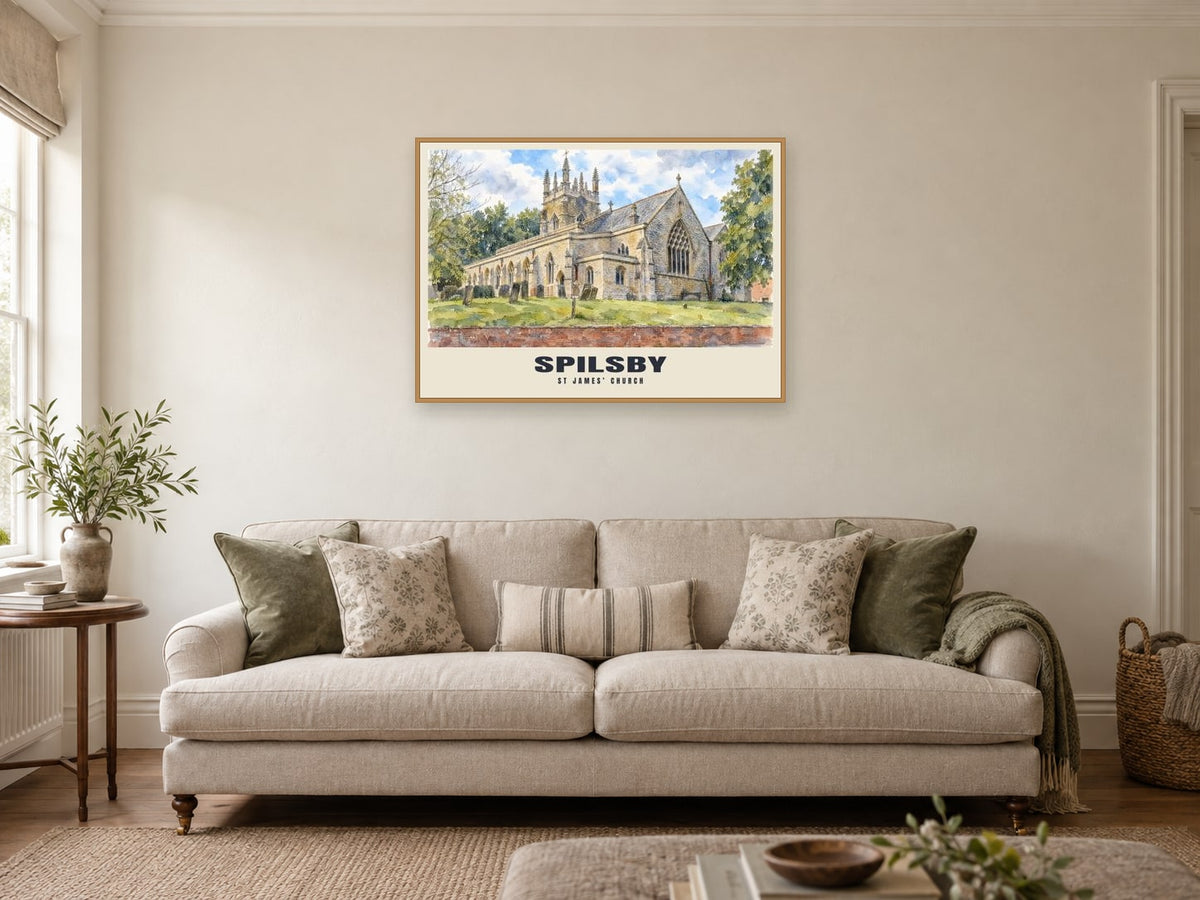 St James’ Church, Spilsby Poster at A1, in a natural wood frame, in a sitting room
