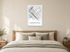 Springfield Downtown Street Map Poster at A1, as a poster, above a bed
