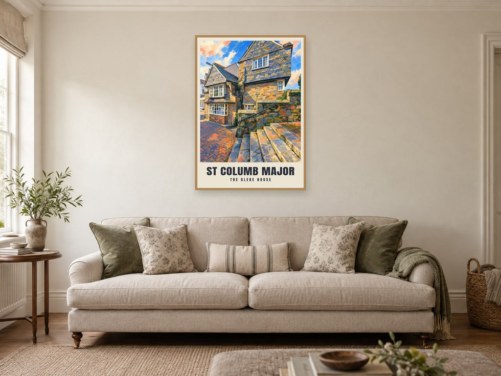 The Glebe House, St Columb Major Poster at A1, in a natural wood frame, in a sitting room