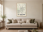 St Helens Street Map Poster at A1, in a natural wood frame, in a sitting room