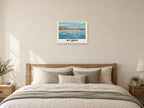 St Ives named Retro Railway print at A2, as a poster, above a bed