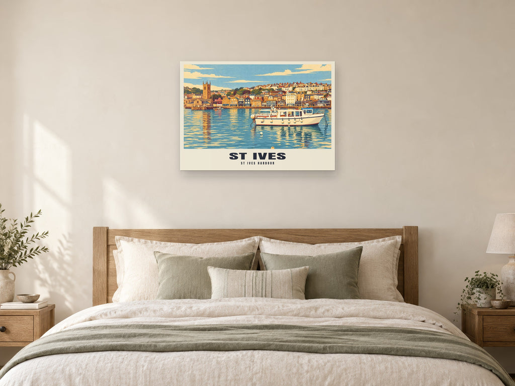 St Ives Harbour Poster at A1, as a poster, above a bed