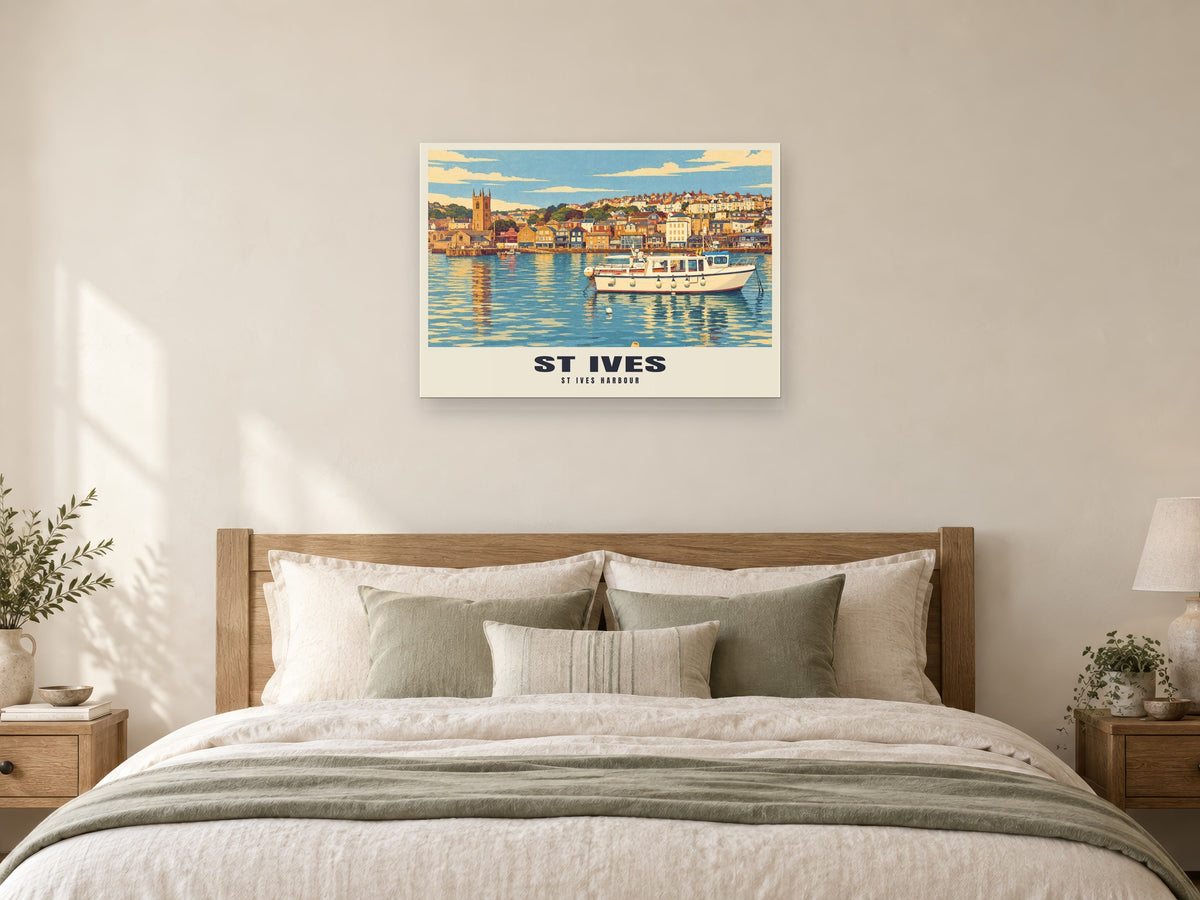 St Ives Harbour Poster at A1, as a poster, above a bed