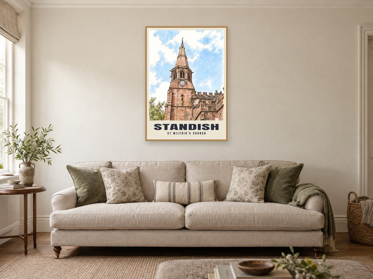 St Wilfrid’s Church, Standish Poster at A1, in a natural wood frame, in a sitting room