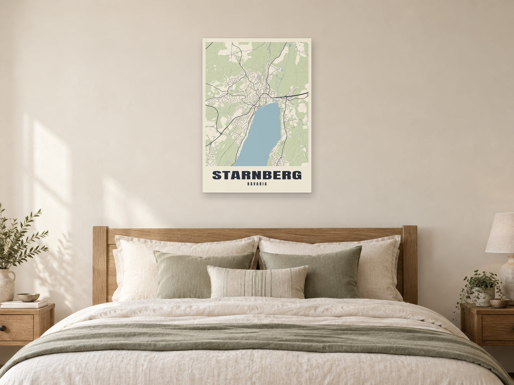 Starnberg Street Map Poster at A1, as a poster, above a bed