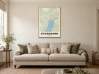 Starnberg Street Map Poster at A1, in a natural wood frame, in a sitting room
