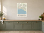 Stevenston Street Map Poster at A1, in a white frame, in a kitchen