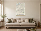 Stockwell Heritage Street Map Poster at A1, in a natural wood frame, in a sitting room