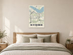 Stone Street Map Poster at A1, as a poster, above a bed