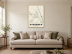 Stotfold Street Map Poster at A1, in a natural wood frame, in a sitting room