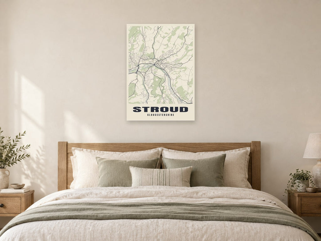 Stroud Street Map Poster at A1, as a poster, above a bed