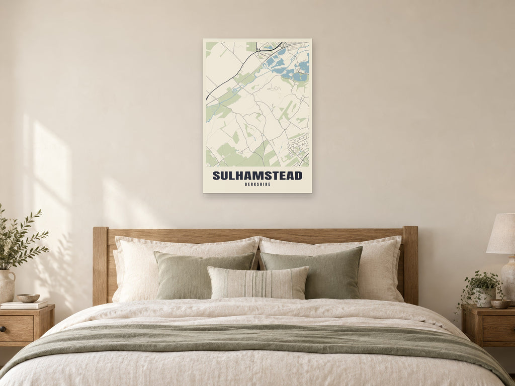 Sulhamstead Street Map Poster at A1, as a poster, above a bed
