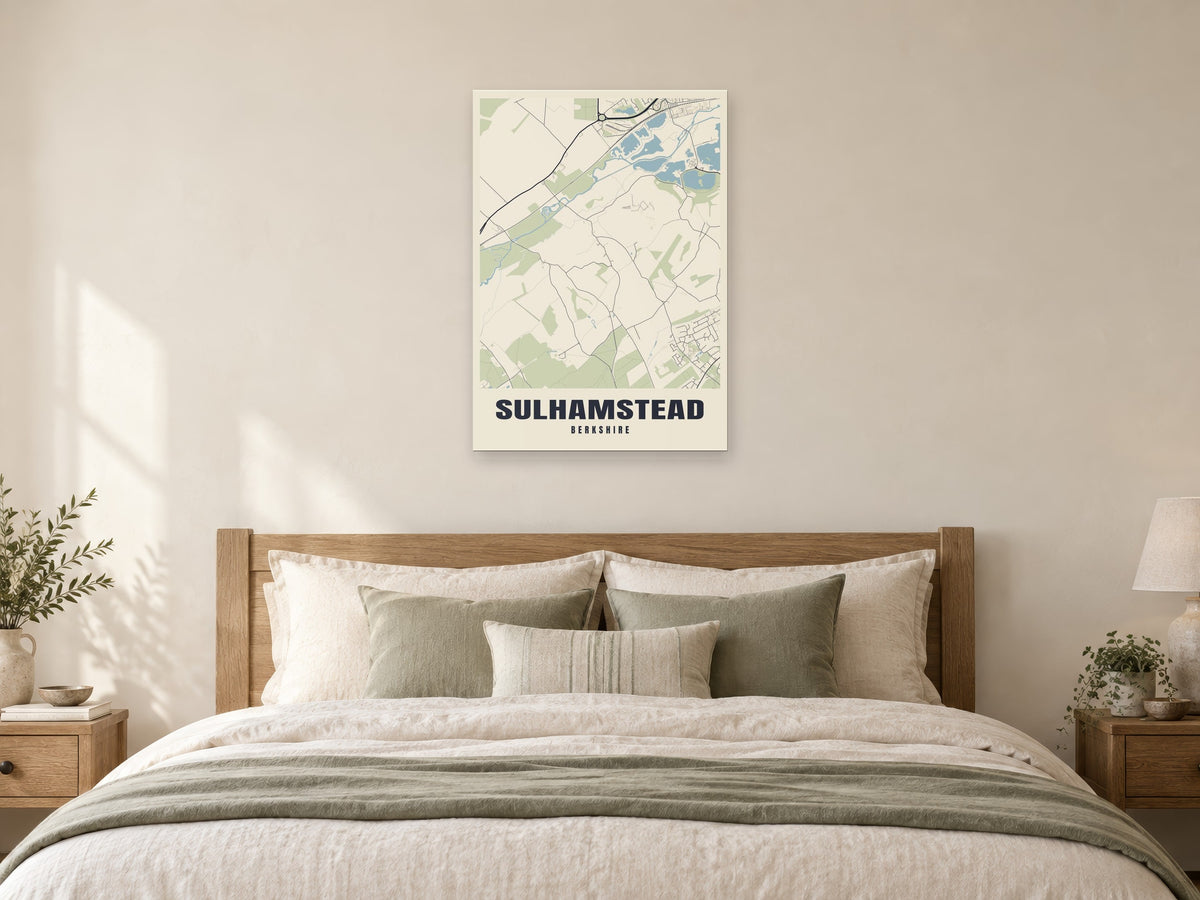 Sulhamstead Street Map Poster at A1, as a poster, above a bed