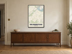 Sulhamstead Street Map Poster at A1, in a black frame, above a sideboard
