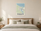 Świnoujście Street Map Poster at A1, as a poster, above a bed