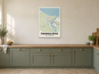 Świnoujście Street Map Poster at A1, in a white frame, in a kitchen