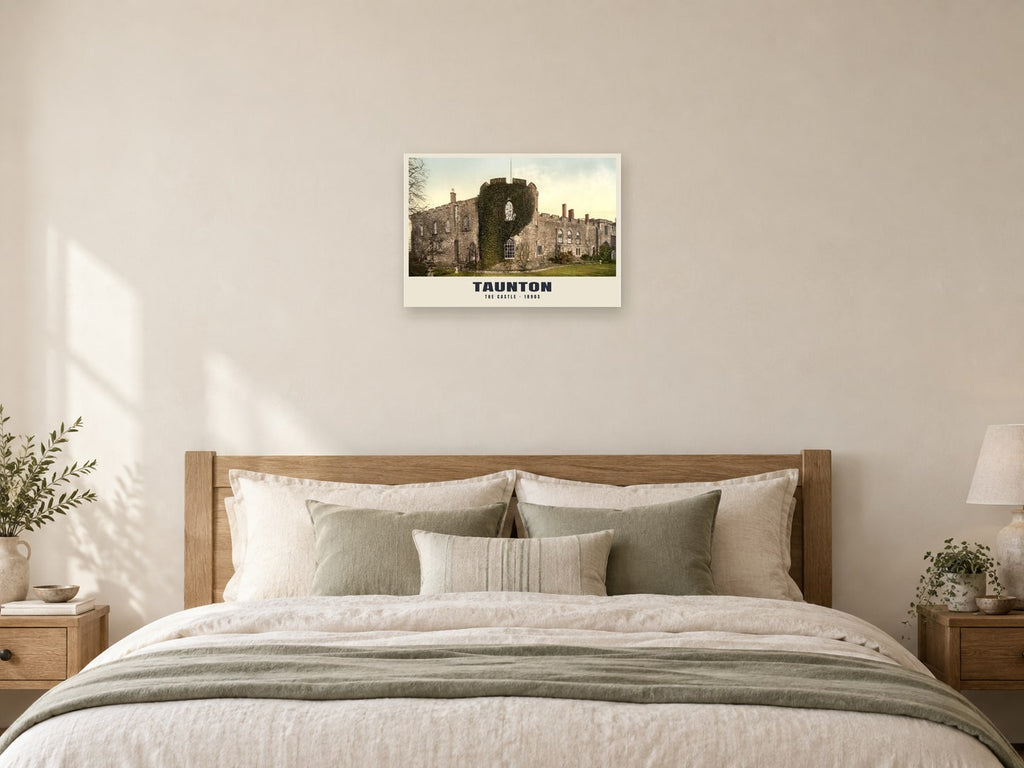 The Castle, Taunton, 1890s Heritage Print at A2, as a poster, above a bed