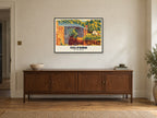 The Iron Bridge, Telford Poster at A1, in a black frame, above a sideboard