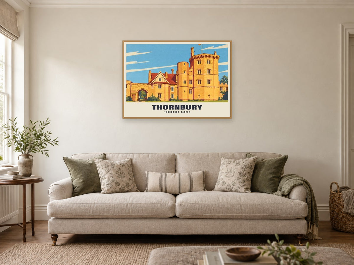 Thornbury Castle Poster at A1, in a natural wood frame, in a sitting room