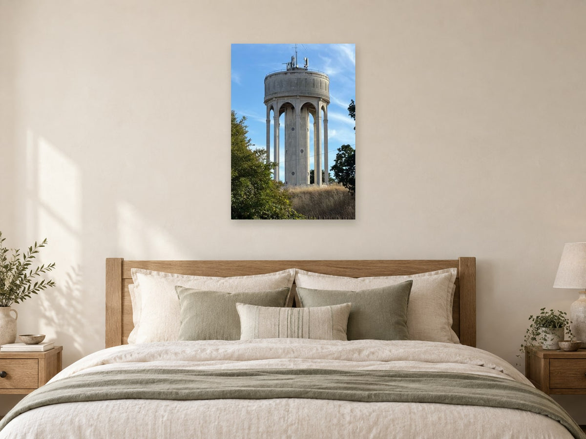 Tilehurst Water Tower — photographic print by Darren Seward at A1, as a poster, above a bed