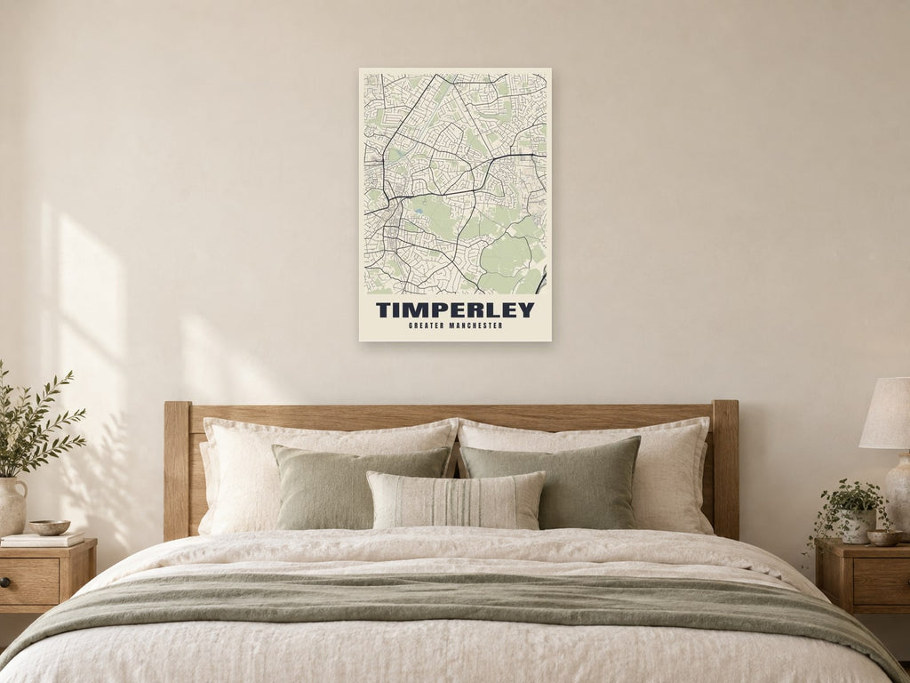 Timperley Street Map Poster at A1, as a poster, above a bed