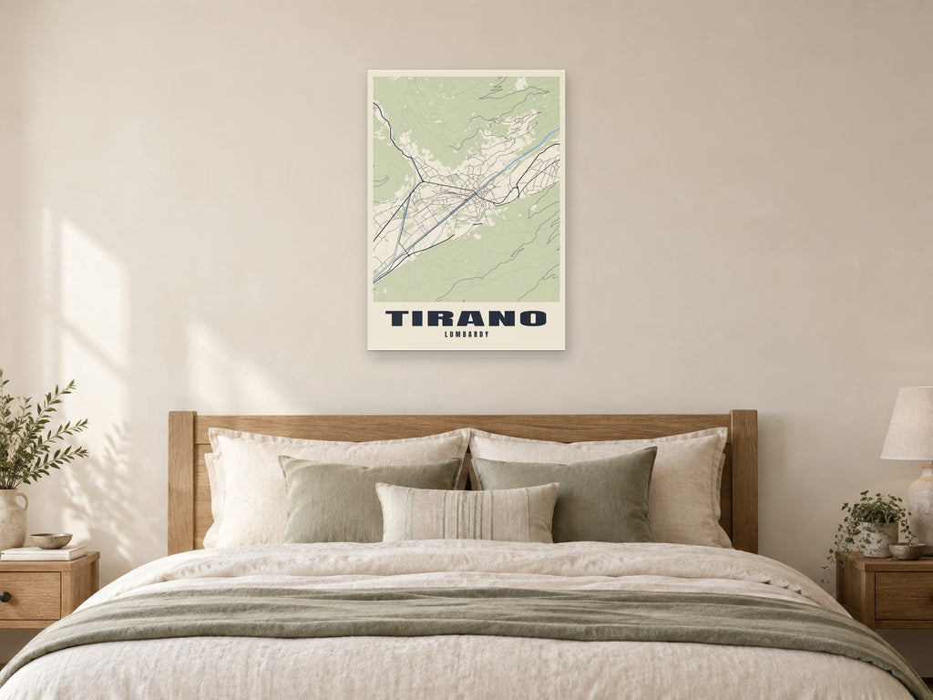 Tirano Street Map Poster at A1, as a poster, above a bed