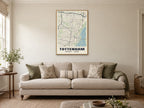Tottenham Heritage Street Map Poster at A1, in a natural wood frame, in a sitting room