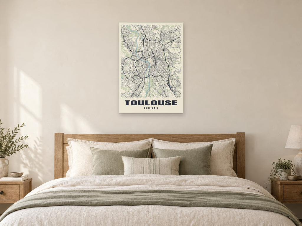 Toulouse Street Map Poster at A1, as a poster, above a bed