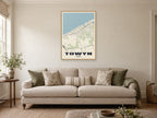 Towyn Street Map Poster at A1, in a natural wood frame, in a sitting room